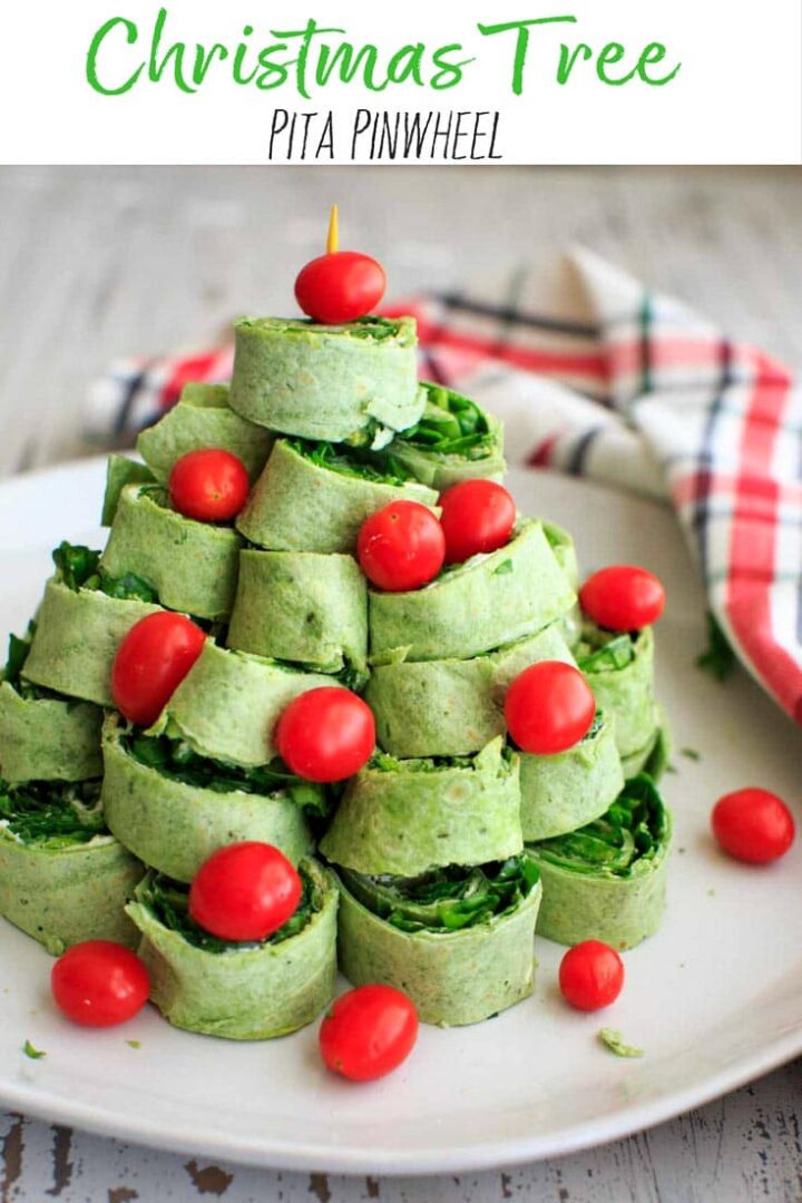Christmas Tree Pita Pinwheel Appetizer - Spinach Tortillas and Veggie Wraps