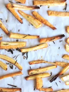 You would never guess these fries are healthy! Rosemary parsnip fries are so easy to make and a great twist to any meal.