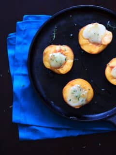 Easy honey baked peaches with brie and optional thyme. 3 (or 4) ingredient sweet and healthy treat! | trialandeater.com