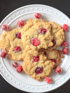 Sugared cranberry cookies - sugar cookies with sugared cranberries baked in to make the sweetest cookie ever - with a twist.