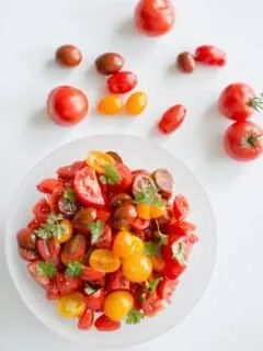 Simple Summer Tomato Salad. Healthy, light, delicious and portable so you can pack it for all your summer adventures.