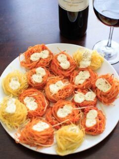 Simple Baked Spaghetti Nests - Barilla Angel Hair Pasta paired with Clos du Bois Cabernet Sauvignon red wine makes an easy and elegant dinner for entertaining.