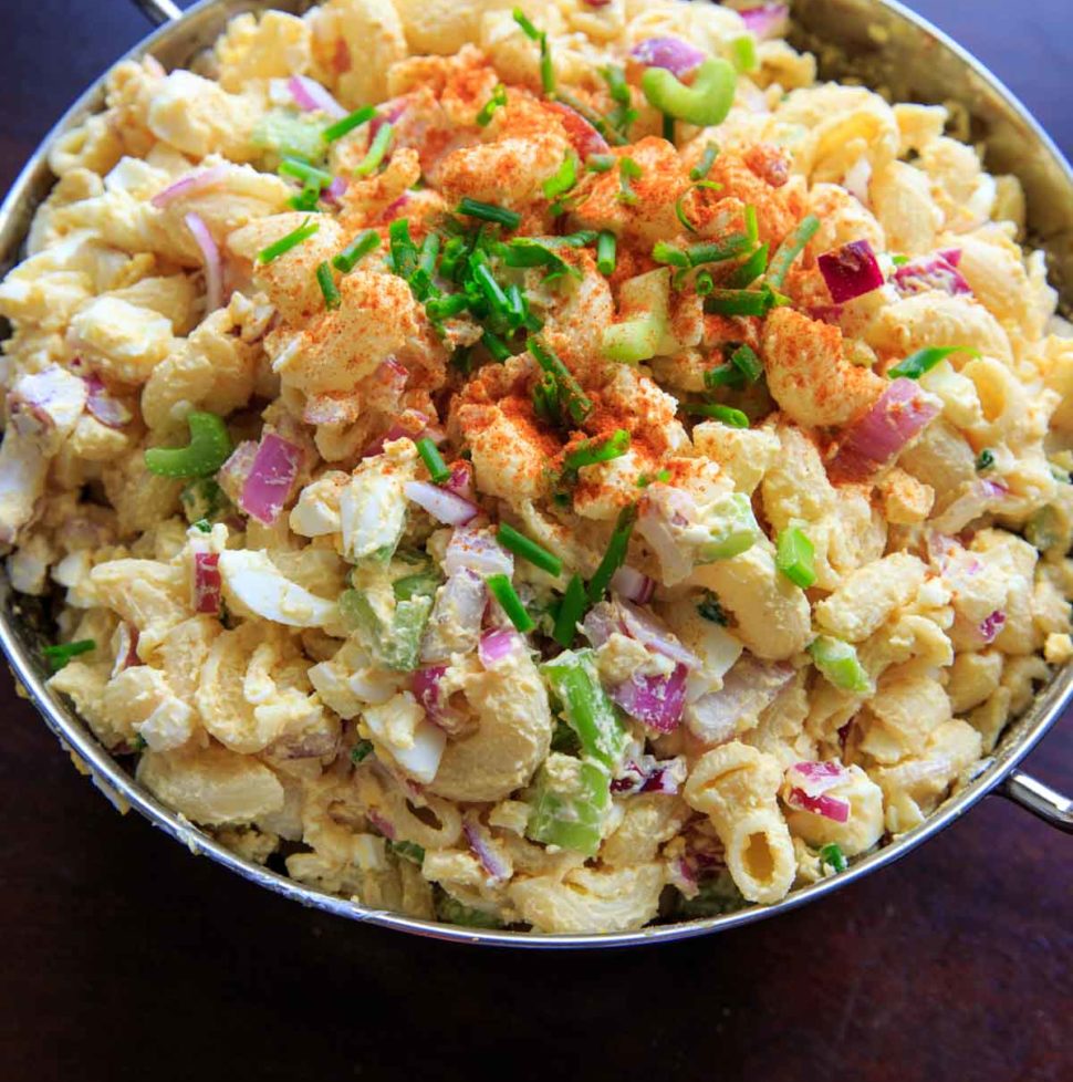 Deviled Egg Pasta Salad (Macaroni) - light on mayo, great for parties