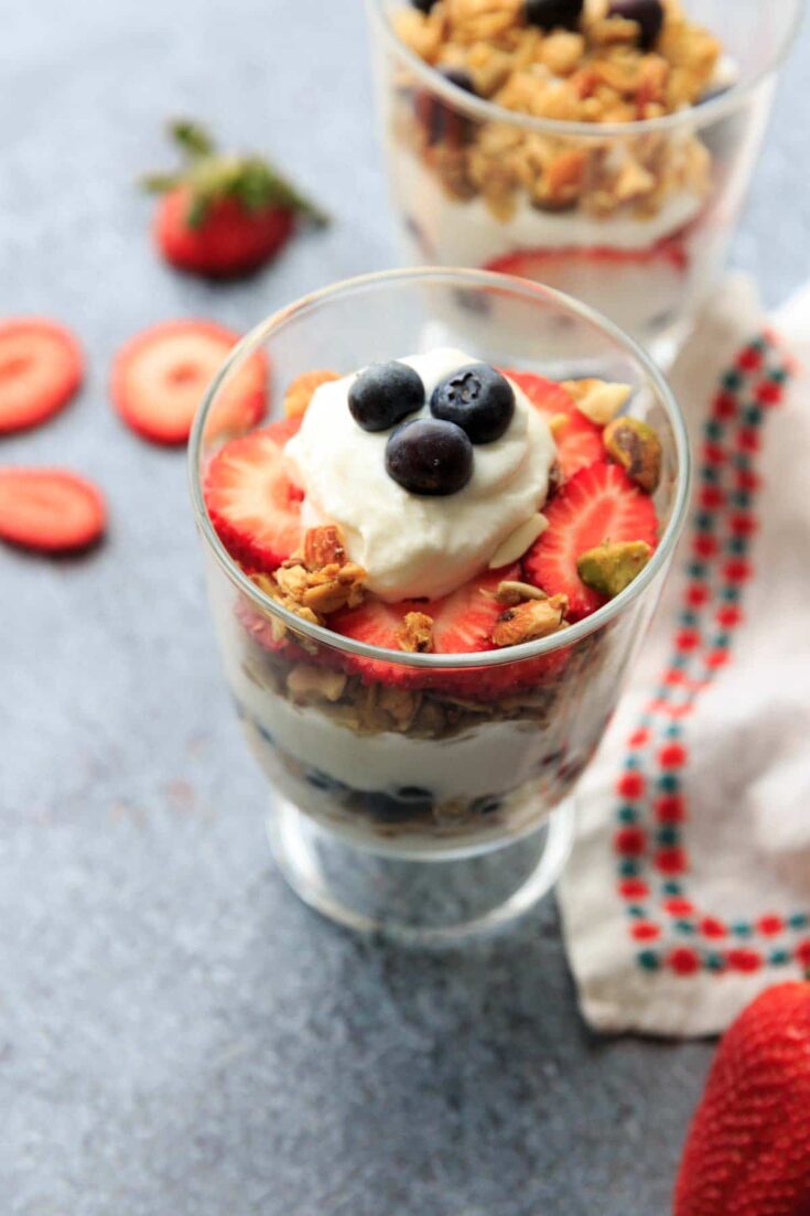 Summer Berry Yogurt Parfait - with options to make it breakfast or dessert!