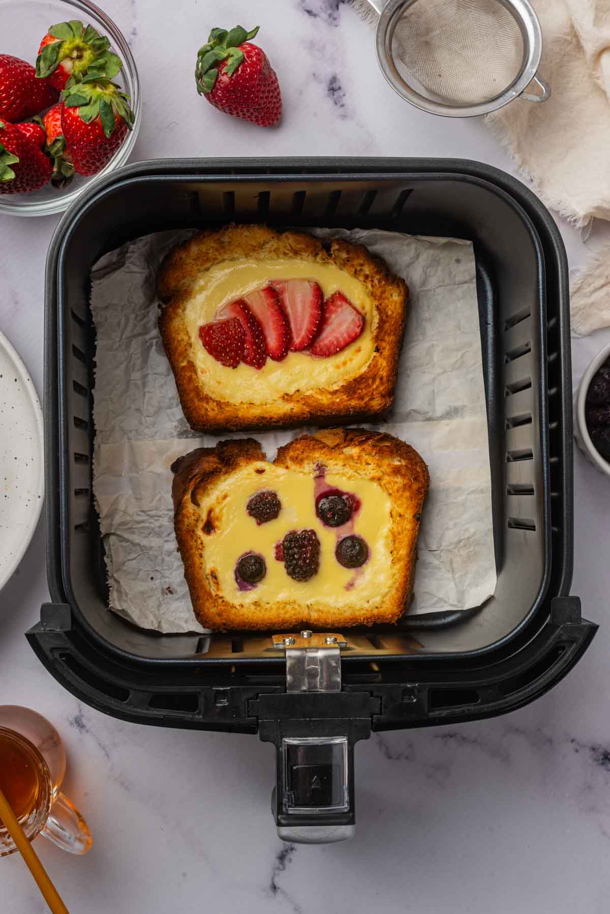 2 pieces of yogurt custard toast in air fryer base