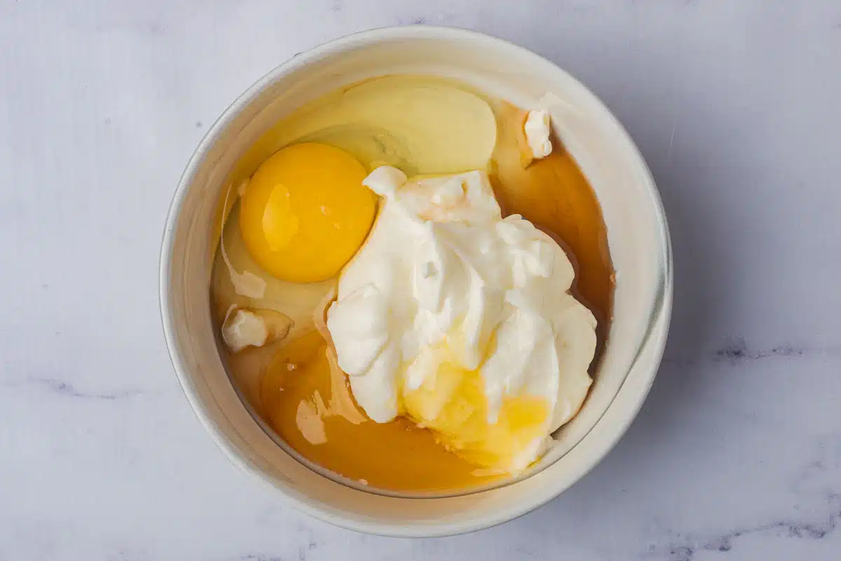 yogurt custard ingredients in a bowl