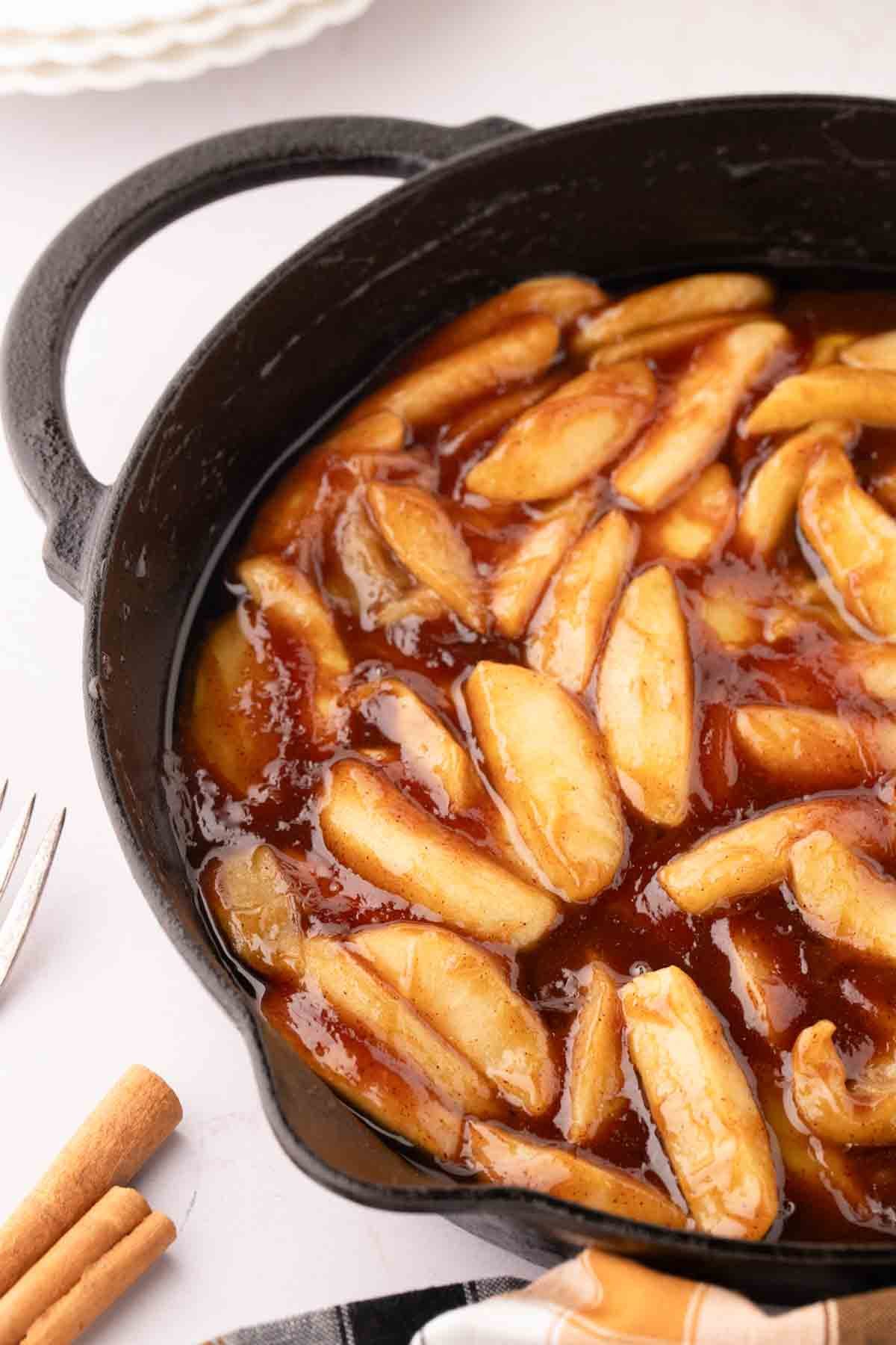 southern fried apples in a large skillet