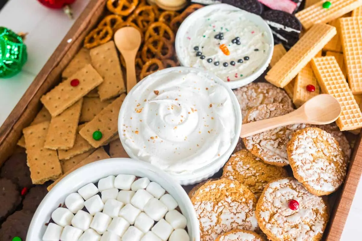 landscape photo of the snowman dessert dip board