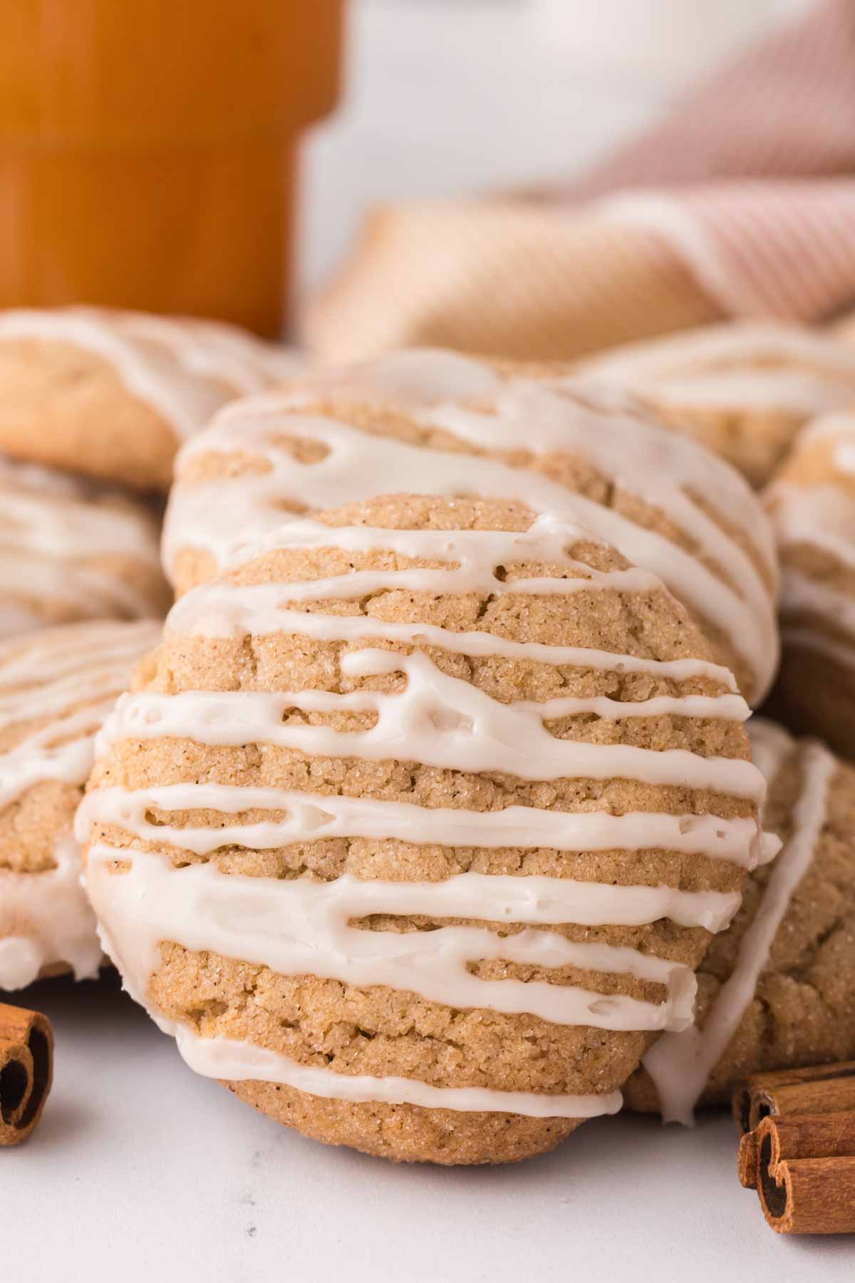 apple cider cookies with drizzled icing.