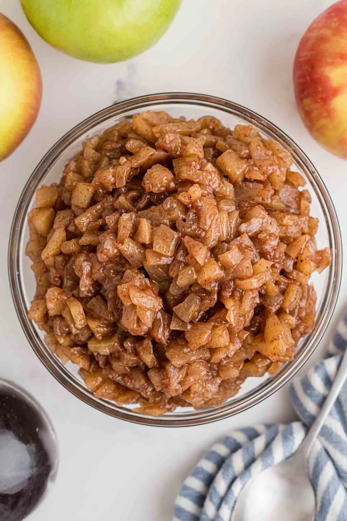 Big mixing bowl of homemade apple pie filling.